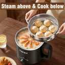 Topwit Hot Pot Electric with Steamer, 1.6L Ramen Cooker, Electric Pot for Pasta, Shabu-Shabu, Oatmeal, Soup and Egg, Portable Cooker with Dual Power Control, Dorm Room Essentials, Black