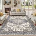 9x12 Washable Area Rugs for Living Room: Non Slip Vintage Beige Blue Rug, Large Soft Stain Resistant Indoor Floor Carpets for Bedroom Dining Room Nursery Home Office Kid & Pet Friendly