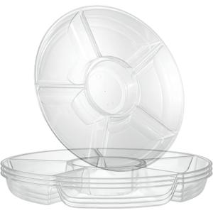 Plasticpro 6 Sectional Round Plastic Serving Tray/Platters Clear Pack of 2