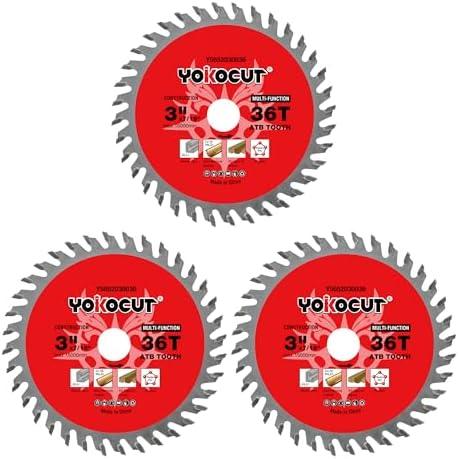 3 Inch Circular Saw Blade 36T (Tungsten Carbide Tooth) Compatible with 3 Inch Saws, Cutting for Woods, Plastic, PCV, Acrylic, Aluminum, 7/16" Arbor with 3/8" Bushings - 3 Pack