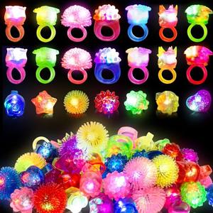 65 Pack Light Up Rings Glow in The Dark Party Supplies, Glow Rings Bulk Party Favors for Kids Adults, LED Colorful Rubber Ring Surprise Gift for Birthday Christmas Easter Egg Fillers Party Decorations