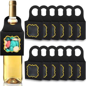 Megitzuu 40PCS Fathers Day Wine Bottle Box with Window, Kraft Paper DAD Gifts Hanging Treat Mini Charcuterie Boxes Hanger Candy Box for Party (Black)