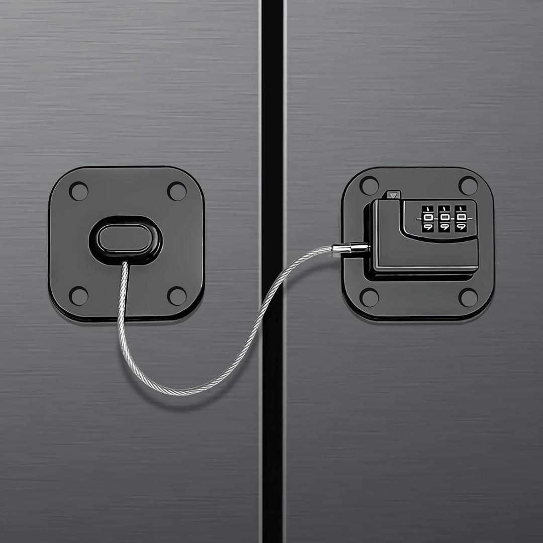 Fridge Lock for Kids (1 Pack) Child Proof Refrigerator Lock- Child Safety Cabinet Locks Baby Proofing Freezer Door Lock- Adhesive Combination Locks for Drawer, Window, Cupboard, Closet, Toilet (Black)