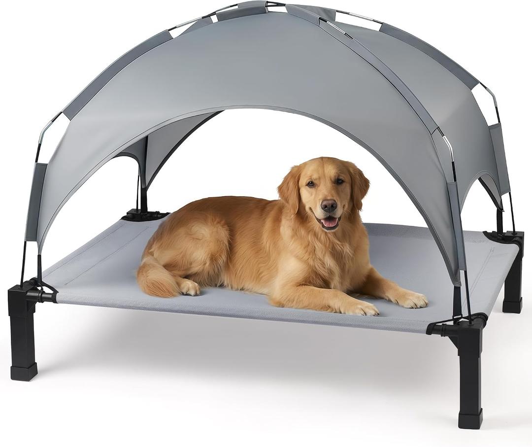 Heeyoo Elevated Dog Bed with Removable Canopy, Portable Dog Cot with Sun Protection Shade Tent, Raised Pet Cooling Cot Bed for Dogs, 51in