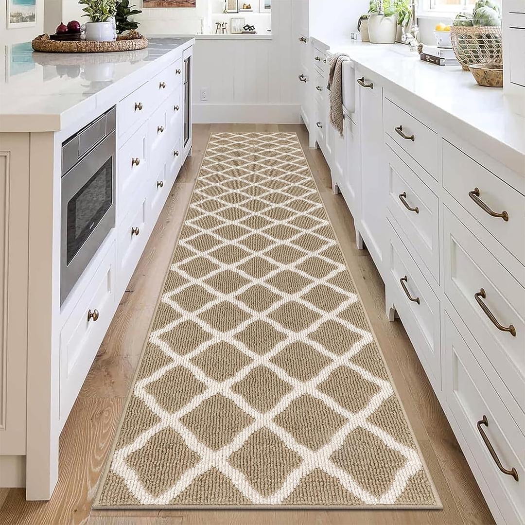 SHACOS Runner Rugs 2x8 ft Kitchen Entrance Hallway Rug Runner Non Slip Washable Dirt Trapper Stain Resistant Entryway Runner Indoor Carpet Runners Floor Mats, Beige
