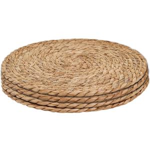 Defined Deco Woven Placemats Set of 4,12" Round Rattan Placemats,Natural Hand-Woven Water Hyacinth Placemats,Farmhouse Weave Place Mats,Rustic Braided Wicker Table Mats for Dining Table,Home,Wedding.