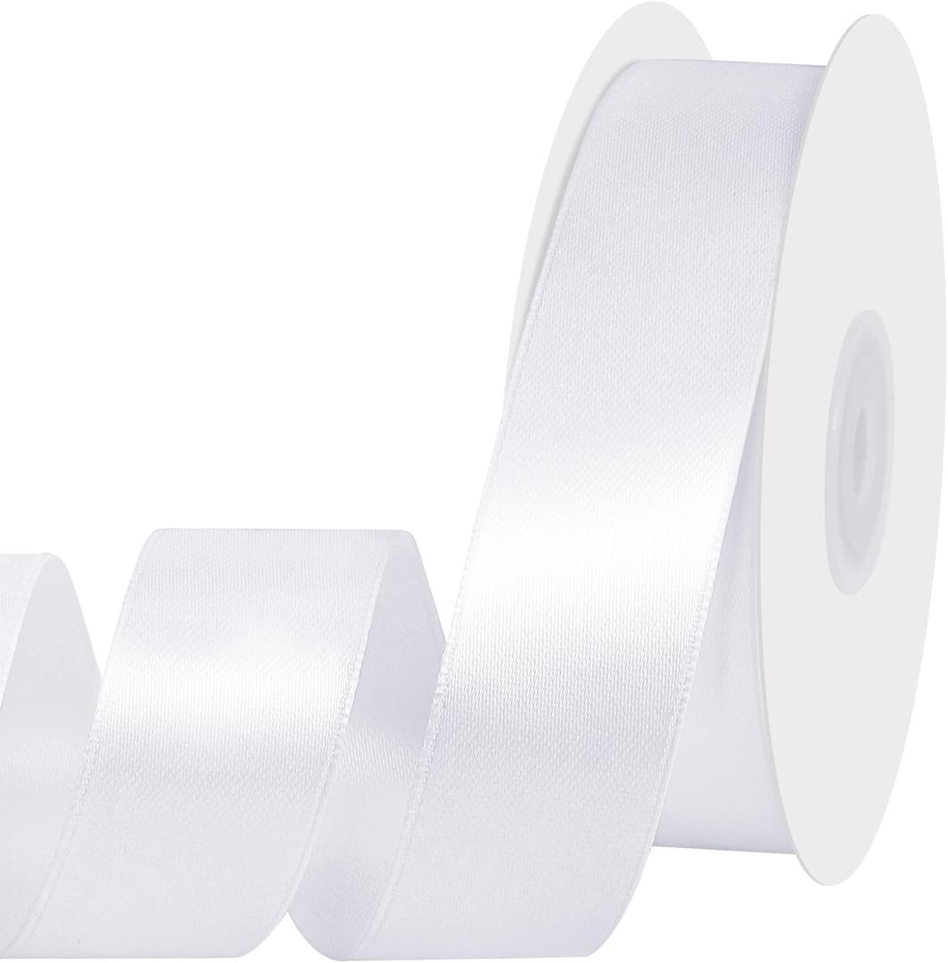 White Ribbon 1 inch 30 Yards Double Faced White Satin Ribbon for DIY Crafts Hair Bow Making Gift Wrapping Wedding Invitation Bridal Shower Party Favors Event Christmas Decorations