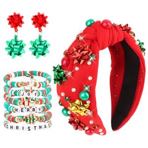 Brimekichio Christmas Headbands Earrings Bracelets for Women Christmas Accessories for Women Cute Xmas Holiday Outfits Party Gifts Red