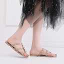 Women Flats Sandals, Studded Jelly Shoes Size 37 Red Dressy Summer Beach Rivets Strappy Jellies Slide Slip On Open Toes (Beige)