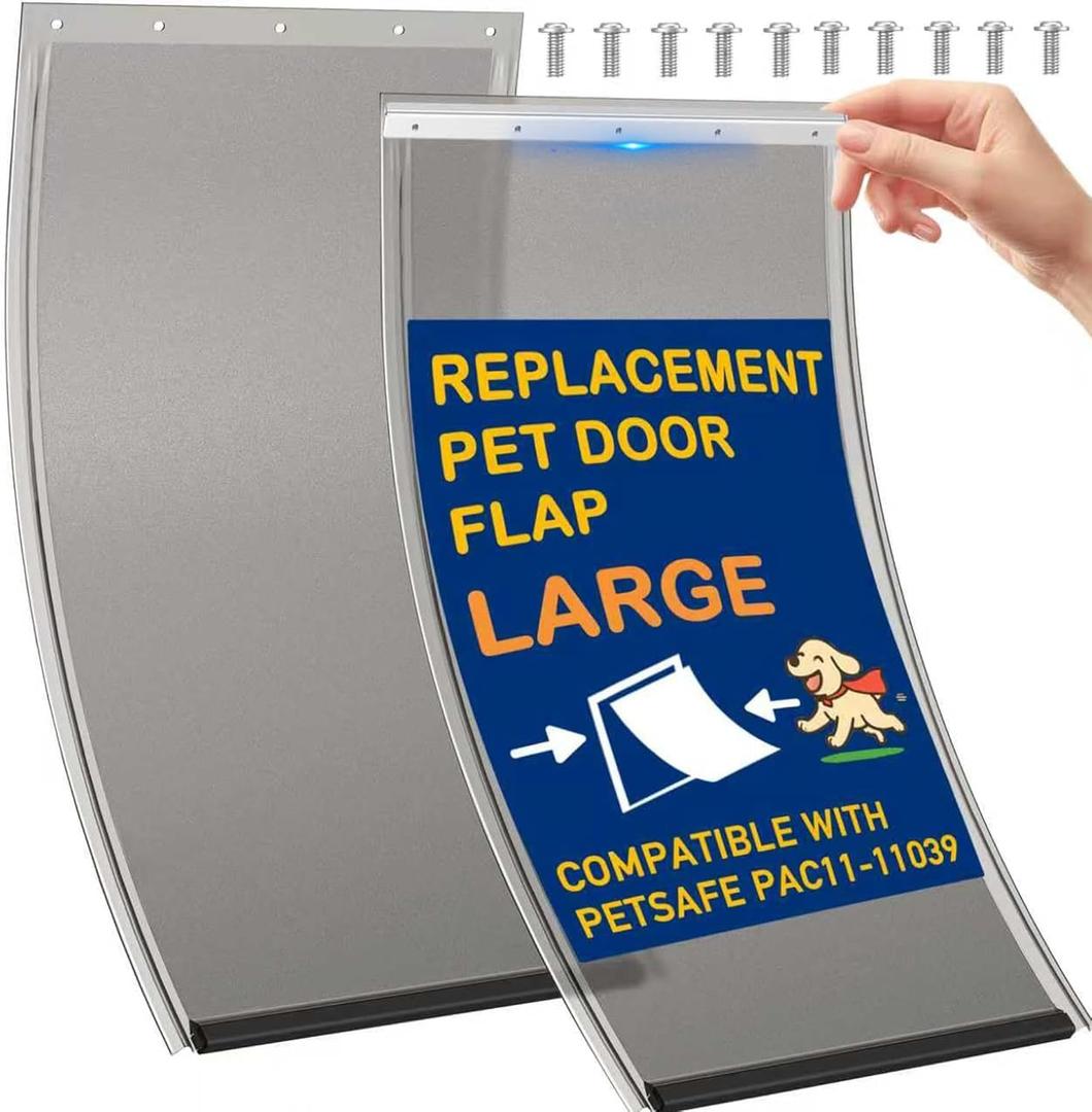2 Pack Large Dog Door Replacement Flaps with 1 Aluminium Alloy Replacement Bracket, Compatible with Petsafe Freedom Doggie Doors, PAC11-11039 10 1/8" X 16 7/8" -with Screws(Smoky Translucent)