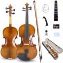 Vetimobato Handmade 4/4 Full Size Violin Set - Matte Finish Body Maple Neck Solid Wood Fittings Complete Kit with Case Bow Shoulder Rest, Strings for Beginners to Intermediate Players (4/4)