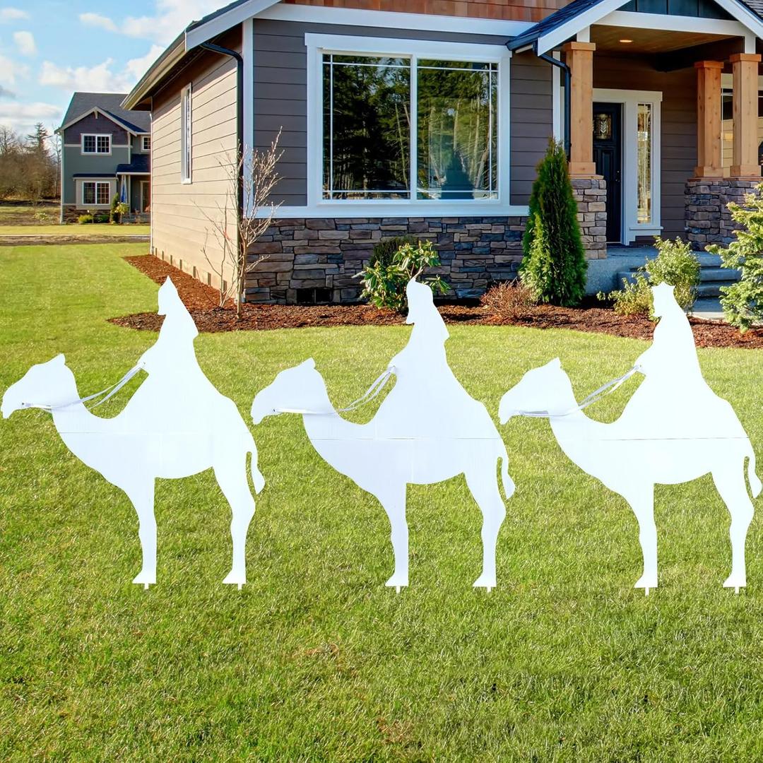 Zonon Set of Three Kings Wise Men Christmas Outdoor Nativity Yard Sign Waterproof Nativity Scene Decor Religious Manger Scene for Xmas Home Lawn Pathway Walkway Decor