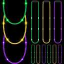 Ecation 12 Pcs LED Mardi Gras Beads Necklace Colorful Light up Bead Mardi Gras Glow Necklace Costumes Accessories for Carnival Birthdays Party Favors Supplies