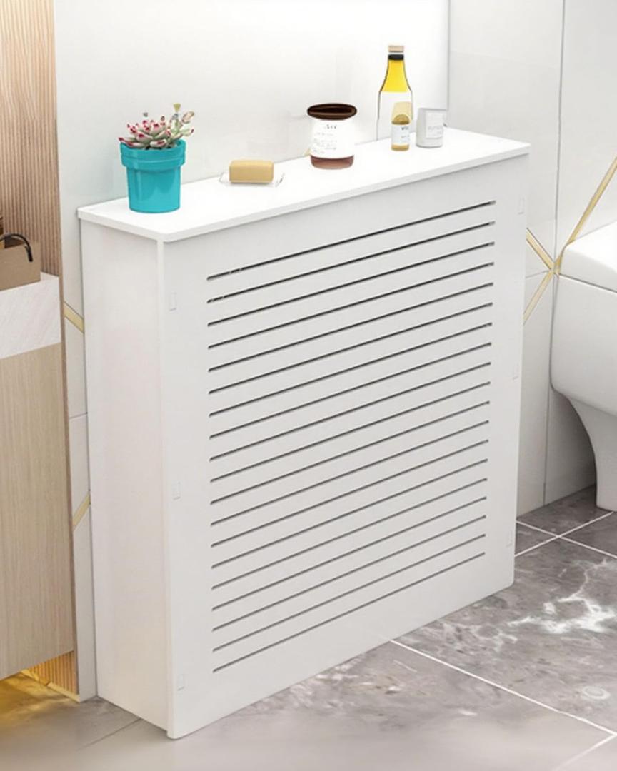 Aigoss Modern Heater Cover, Steam Radiator Wall Heating Louvered Grill Cabinet, Living Room Bedroom Hallway Decorative Wooden Shelf Top for Hide Cluttered Pipes(24" Lx28 Hx8 D/60x70x20cm), White