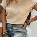 SHEWIN Womens Summer Tops Crewneck Short Sleeve T Shirts Casual Textured Work Shirt Loose Blouses (Beige, XXL)