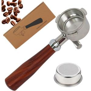 Espresso Portafilter 54mm Double Spout Compatible with Breville Bambino Plus (BES500) Infuser (BES840XL) 54mm Breville Barista Series- Wooden Handle - Stainless Steel Filter Basked Included