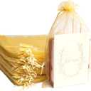 Uigidori 100 Pcs Premium Organza Bags, 8 x 12 Inches Sheer Organza Gift Pouches with Drawstring, Large Mesh Favor Bags for Wedding Favors, Party, Jewelry, Christmas, Makeup Wrapping Supplies (Gold)