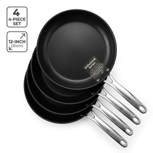 12 Inch Nonstick Frying Pan Set of 4 – Hard-Anodized Ceramic Non-Stick Skillets with Stainless Steel Handles, Dishwasher & Metal Utensil Safe Cookware, PFAS & PFOA Free