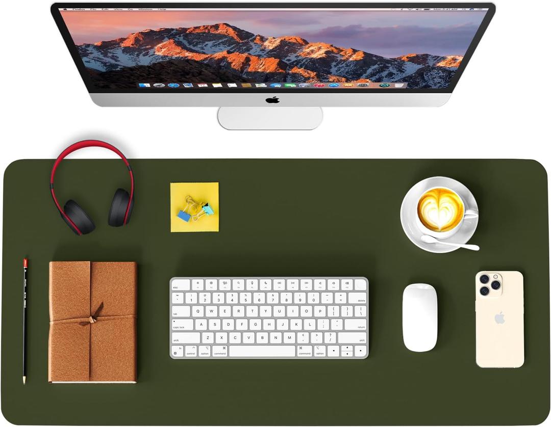 WAYBER Leather Desk Pad Protector, Waterproof Mouse Pad, PU Desk Mat, Office Desk Cover, Desk Writing Mat for Office/Home/Work/Cubicle (Olive Green) 31.5x15.8 in