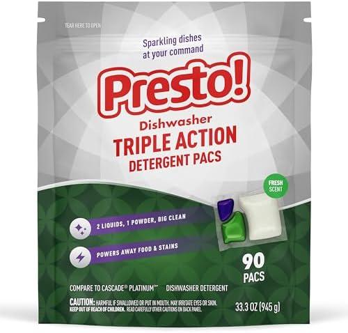 Amazon Brand - Presto! Triple Action Dishwasher Pacs, Fresh Scent