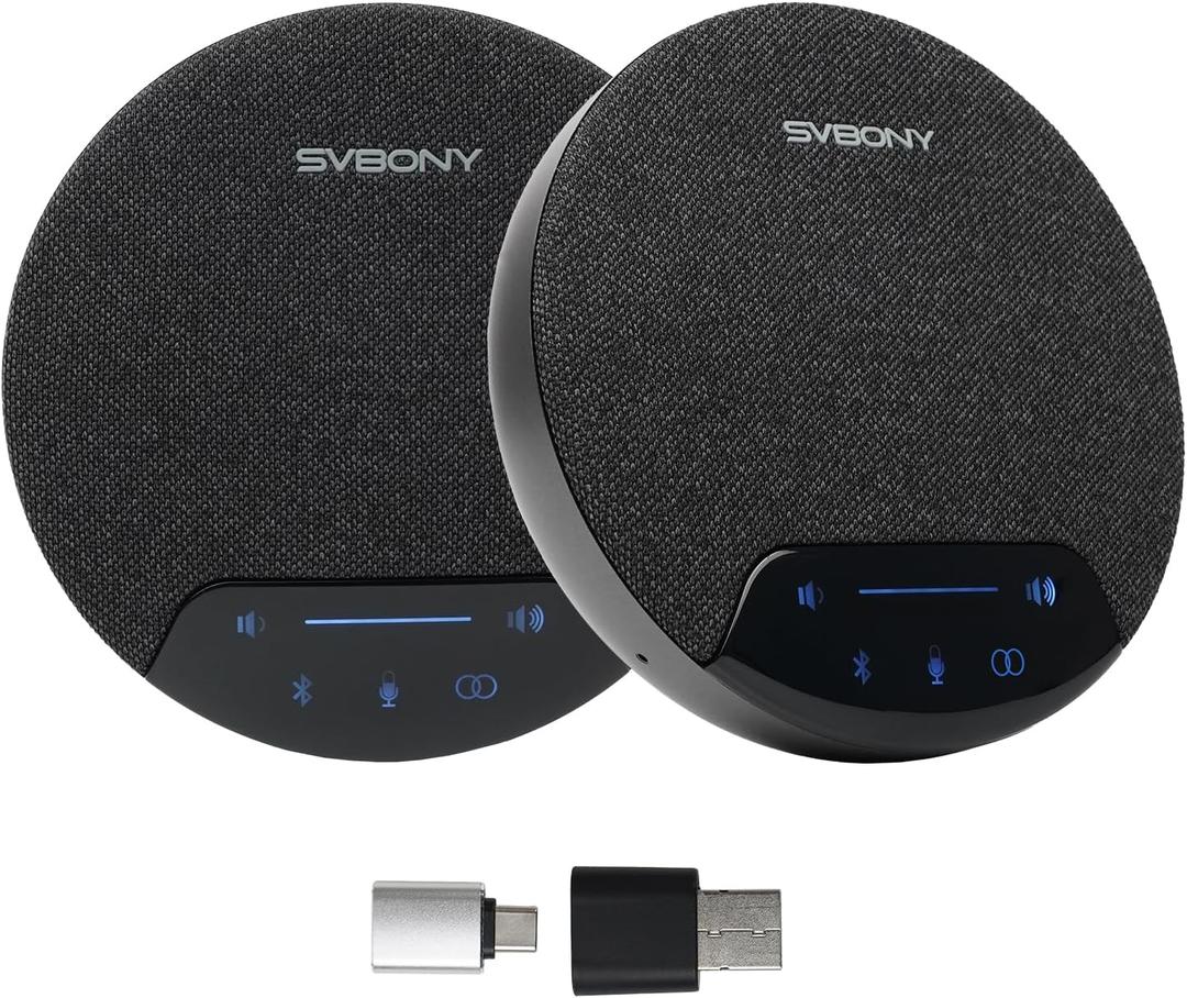 SVBONY SVN O1 Dual Conference Speaker and Microphone, Wireless Cascading 33FT for 30People Conference Room, 3A+AI Noise Cancelling, 8Mics with 360Voice Pickup, UHF-Stabilized Link
