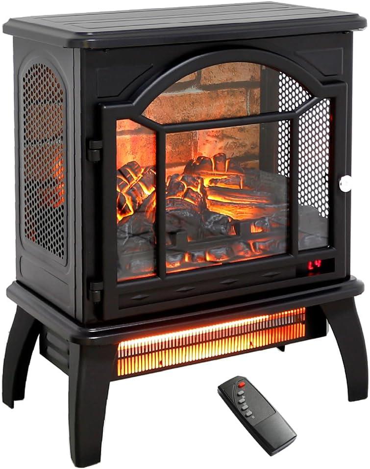 Freestanding Electric Fireplace Heater,Portable Infrared Fireplace Stove with 4 Types of 3D Realistic Flame Effects,Adjustable Temperature Compact Indoor Space Heater,Timer&Remote,22"-1500W, Medium-P