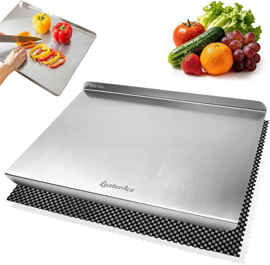 304 Stainless Steel Cutting Board with Lip, Cutting Boards for Kitchen, 15.9"L x 19.9"W