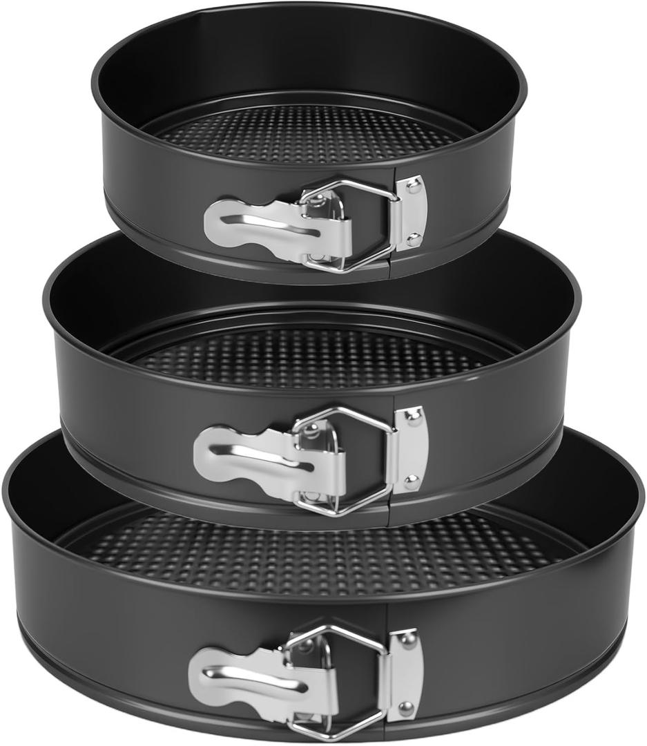 Springform Pan Set of 3 (7"/9"/11") - Non-Stick Cheesecake Pans with Removable Bottom, Round Baking Molds for Cheesecake, Pie, Desserts & More - Baking Bakeware Set