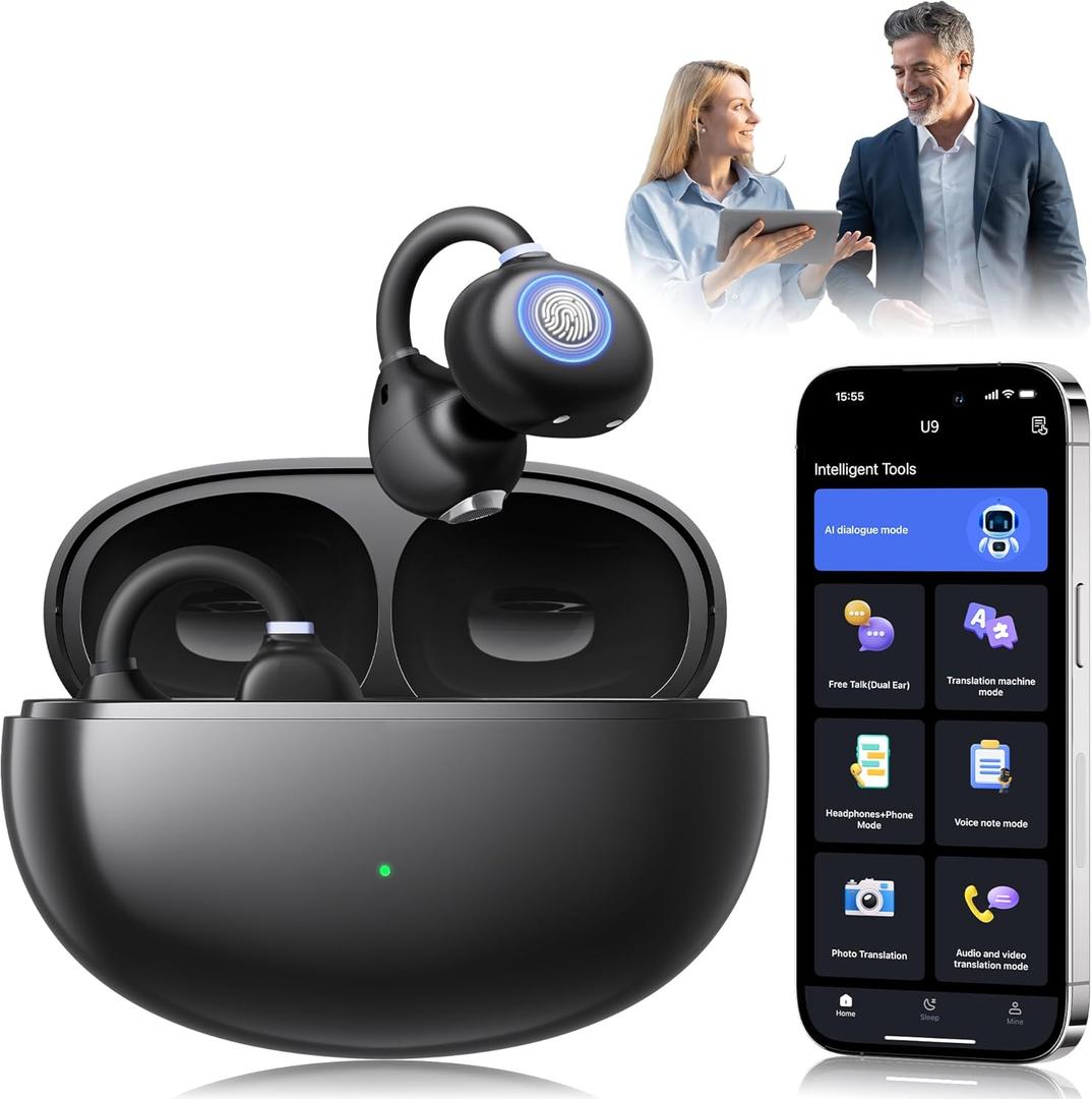Ai Translation Earbuds Real Time, 163 Languages & Accents Translator Earbuds, 3-in-1 Open Ear Translation Headphones for Travel Learning, Spanish/English Audfonos Traductores, iOS/Android Compatible