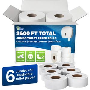 Commercial toilet paper - Jumbo toilet paper rolls -3,600 FT Industrial 3-Ply 9 Bulk Large Roll for Standard Jumbo Dispenser -100% Recycled Fibers-Soft and Absorbent Bathroom Tissue -6 Roll Case Pack