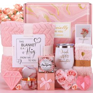 Birthday Gifts for Women Self Care Gift Set, Pink Relaxing Spa Gifts Basket Women Care Package Get Well Soon Gifts, Unique Mothers Day Presents for Mom Her Wife Sister Grandma, Thinking of You Gifts