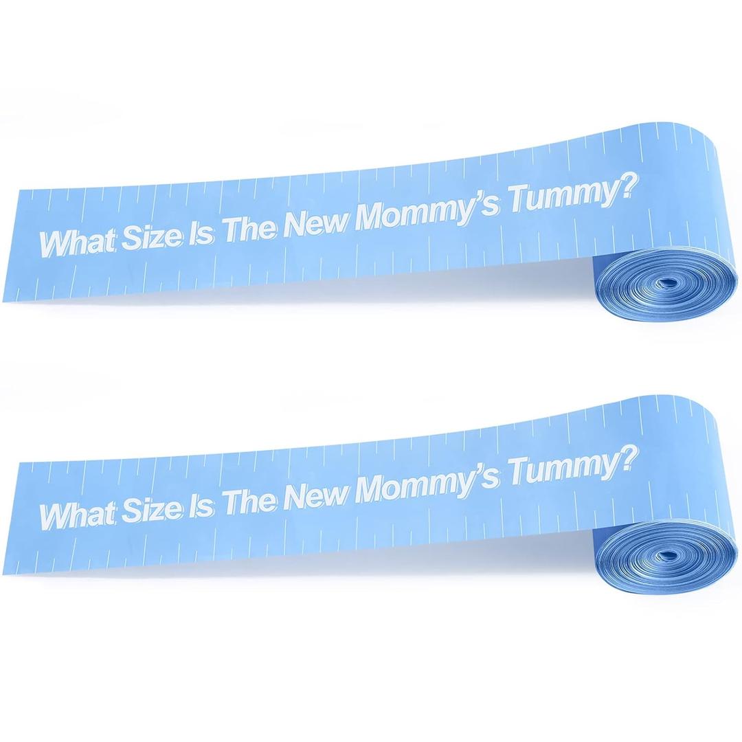 Sratte 2 Rolls 2 Inch x 150 Feet Baby Shower Measuring Tape Tummy Measure Belly Game Paper Belly Measuring Tape for Baby Shower Party Decorations Supplies (Sky Blue)