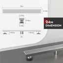 WEBANG 24 Inch Linear Shower Drain Rectangular Floor Drain with Accessories Square Hole Pattern Cover Grate Removable SUS304 Stainless Steel CUPC Certified Brushed