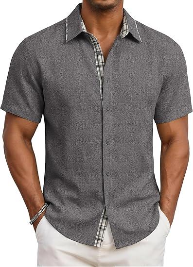 MAGCOMSEN Men's Button Down Shirts Short Sleeve Casual Shirt Summer Beach Vacation Wedding Shirts, M, Dark Grey