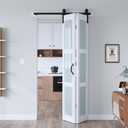 EaseLife 42"x 84" (Double 21" x 84") Bifold Barn Door, Bifold Sliding Barn Door with Hardware Kit, Solid MDF Wood Slab Covered with Water-Proof PVC Surface, Frosted Glass Panel, Assembly Required