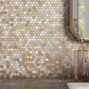 Peel and Stick Backsplash Penny Hexagon Tile,Metal Mosaic Self Adhesive Wall Tile Stickers(Brown,10 Sheets)