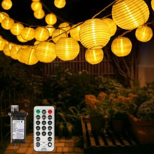 Lantern String Lights Outdoor Plug in, 40Ft Connectable Warm White & White Lantern Lights with Remote Control, 40 LEDs String Lights Outdoor for Patio Balcony Garden Bedroom