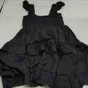 Women Summer Dresses Casual Boho Smocked Ruffle Sun Beach Babydoll Mini Dress Layered Flowy Swing Dress S