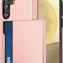 Jiunai for Samsung S25 S24 Case with Card Holder Wallet Pocket Credit Card License IDs Dual Layer Protective Rugged Shell TPU Edge Slide Wallet Phone Case for Samsung Galaxy S24 S25 6.2'' Rose Gold