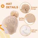 Kids Winter Beanie Hat and Scarf Set with Pom Pom for Girls, Children's Thick Ski Cap with Earflap Fleece Lined Hat 3-9 Years