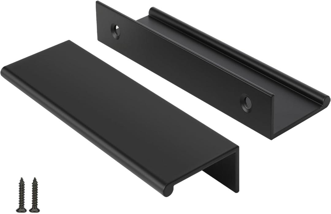 Peaha 10 Pack Kitchen Cabinet Handles 4 inch Black Pulls for Dresser Drawers Door Edge Finger Pull Aluminum Alloy Hardware