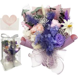 Preserved Flowers Bouquet Romantic Valentines Day Gift for Her LED Light 3 Preserved Real Rose for Delivery Christmas Mothers Day Birthday Gifts for Women Mother Wife Girlfriend (Purple)