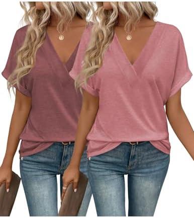 EyMuse 1PCS T Shirts Short Sleeve V Neck Tees Womens Fashion Tops Trendy Soft 2025 Casual Summer Spring Outfits Clothes 2XL