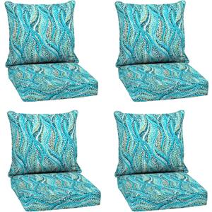 Arden Outdoor Deep Seat Cushion Set (4-Pack), 24 in x 24 in, Weather-Proof, Rain-Proof, Fade Resistant Patio Cushion for Chair, Sofa, and Couch Teal Ariel