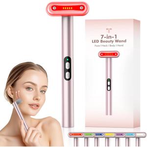 Face-Massager, Red Light Therapy for Face, 7 Colors Led Face Wand Light Therapy Facial Massager Tool (Rose Golden 17)