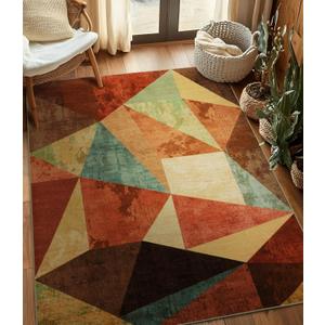 YIHOUSE Brown Area Rug 3x5,Geometric Burnt Orange Area Rug Non Slip,Farmhouse Rugs Washable,Vintage Burgundy Carpets for Bedroom, Boho Rug for Kitchen,Dining Room