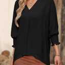 Dokotoo Dressy Tops for Women Trendy 2026 V Neck Flowy 3/4 Length Sleeve Womens Tops Business Work Fall Summer Blouses Office Shirts Women's Clothing Funeral Outfit Black Top M