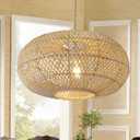Rattan Pendant Light 16" 1-Light Hand-Woven Rattan Hanging LightWicker Woven Basket ChandelierModern Bohemian Pendant Lamp for Kitchen Island Foyer Farmhouse Porch