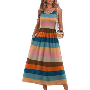 WIHOLL Summer Dresses for Women Beach Vacation Clothes Cruise Resort Wear Outfits 2026 Sun Dress Flowy Midi Maxi Dresses for Seniors Sundresses Spring Dresses Boho Multi-Striped 2XL