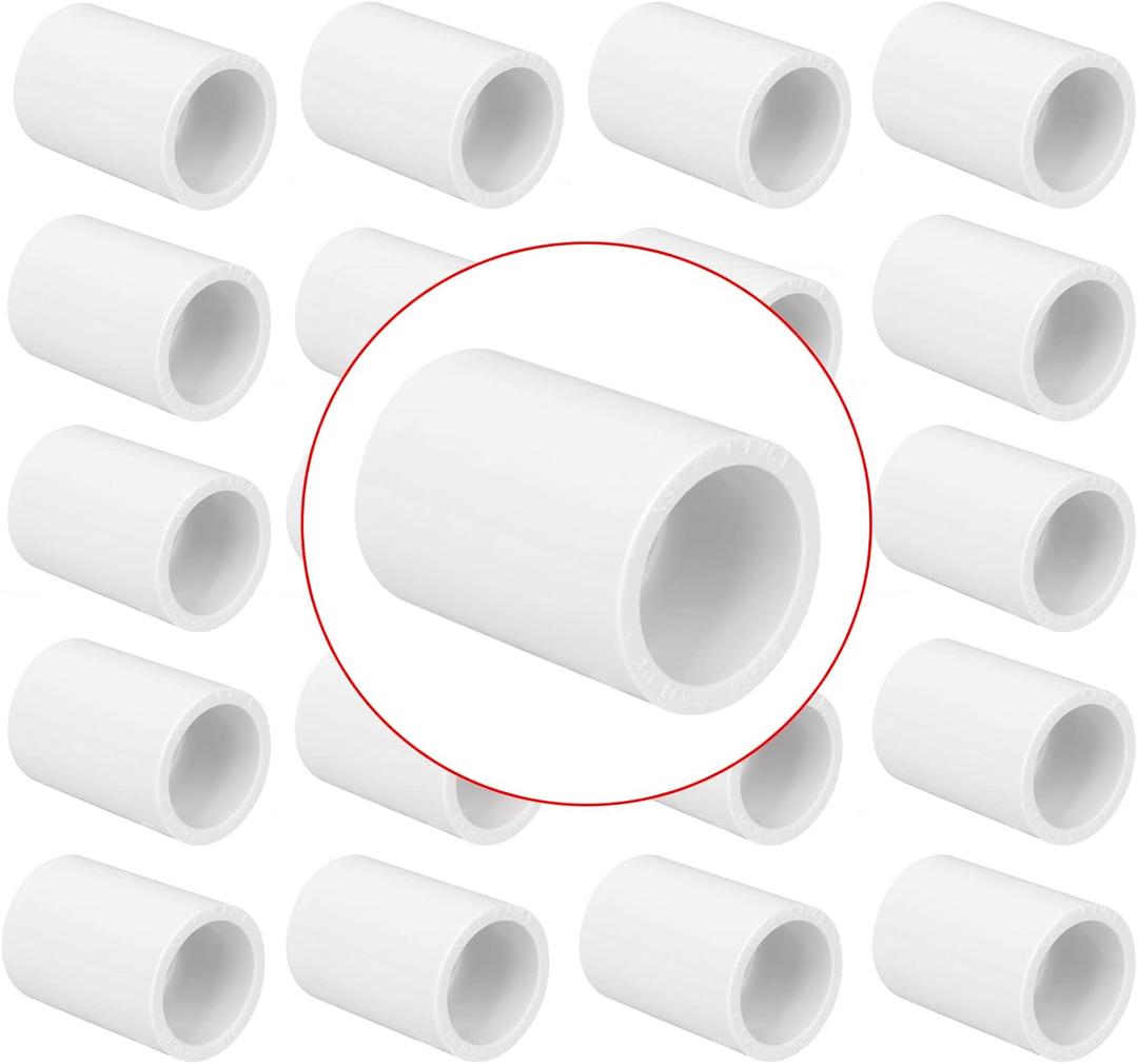 20 Pack 1/2" PVC Pipe Coupling Adapter Pipe Fitting Connector (Socket x Socket), Furniture Build Grade SCH40 1/2 Inch PVC Pipe Slip Socket Connectors for Home or Industrial Use, White